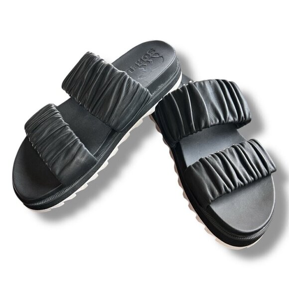 SOREL Roaming Two Strap Black Leather Sporty Comfy Slip On Slide Lug Sole Size 7 - Picture 13 of 13